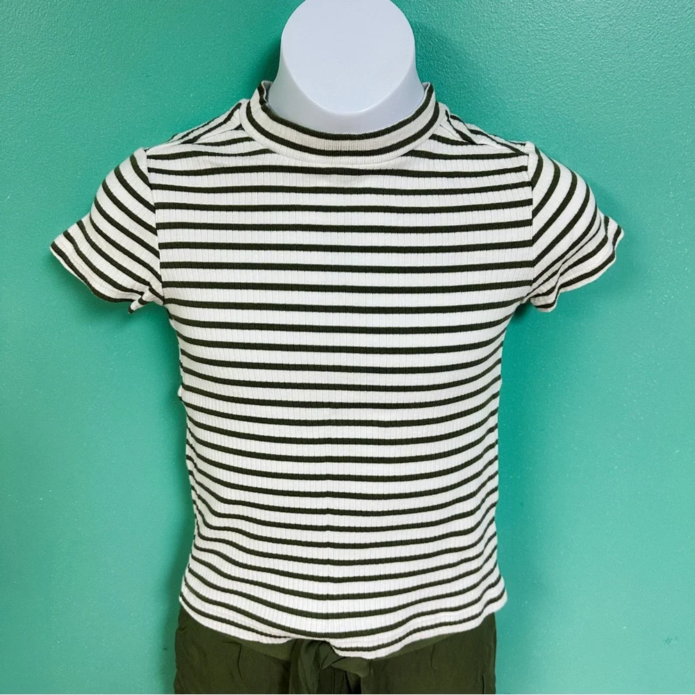 Crazy 8 White & Olive Green Mockneck Top & Paperbag Pants Outfit Girls Size 7/8